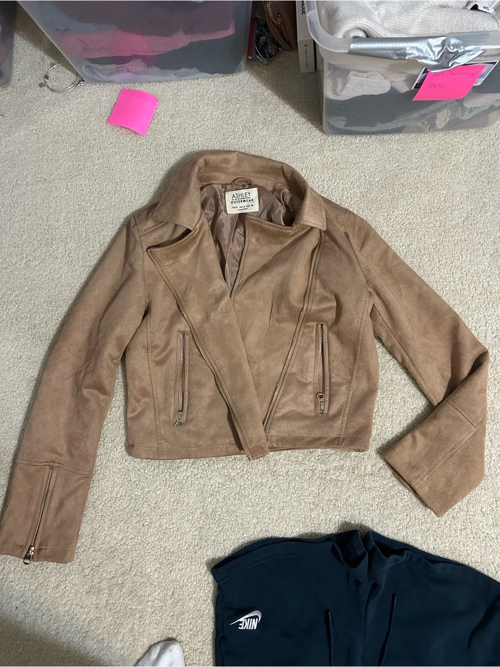 Ashley Mason Taupe Suede Moto Jacket - Women's